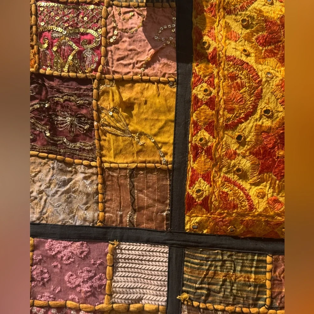 Vintage Early 2000s Pier 1 Square Indian Patchwork Tapestry